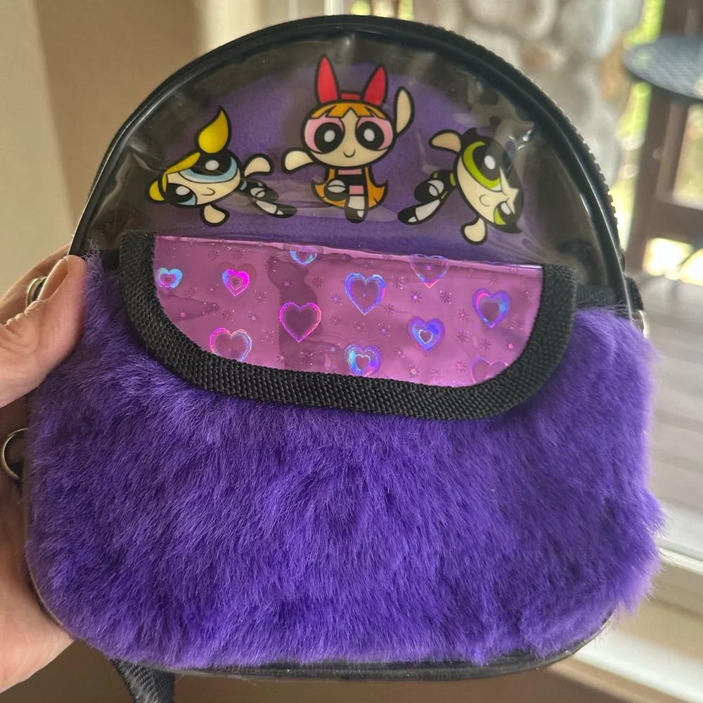 Vintage Purple Fuzzy Powerpuff Girls Crossbody Bag